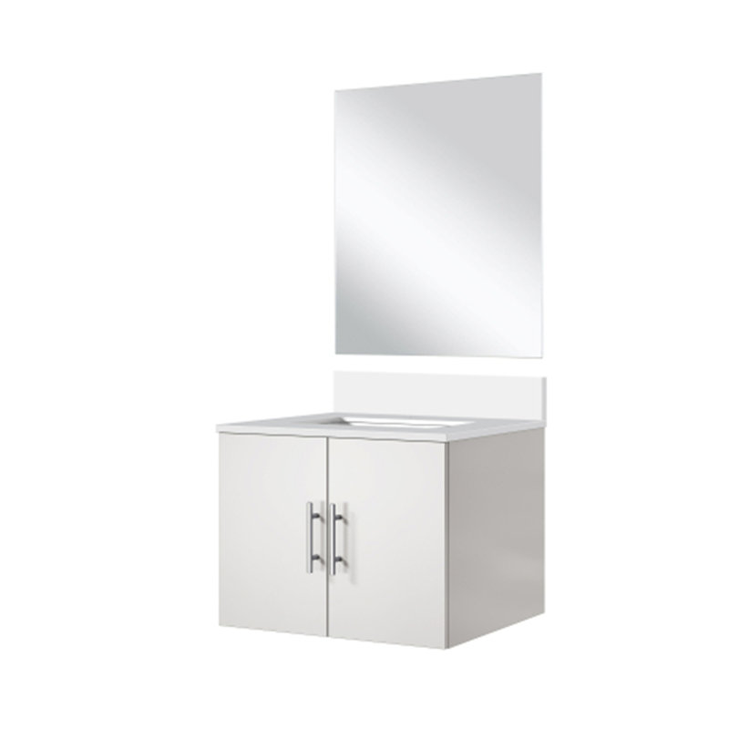 Meuble-lavabo simple. Comptoir et miroir, Blanc brillant