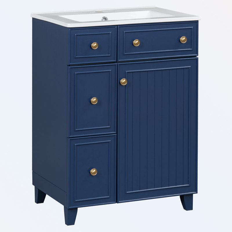 Meuble-lavabo de salle de bain avec lavabo en céramique, Bleu