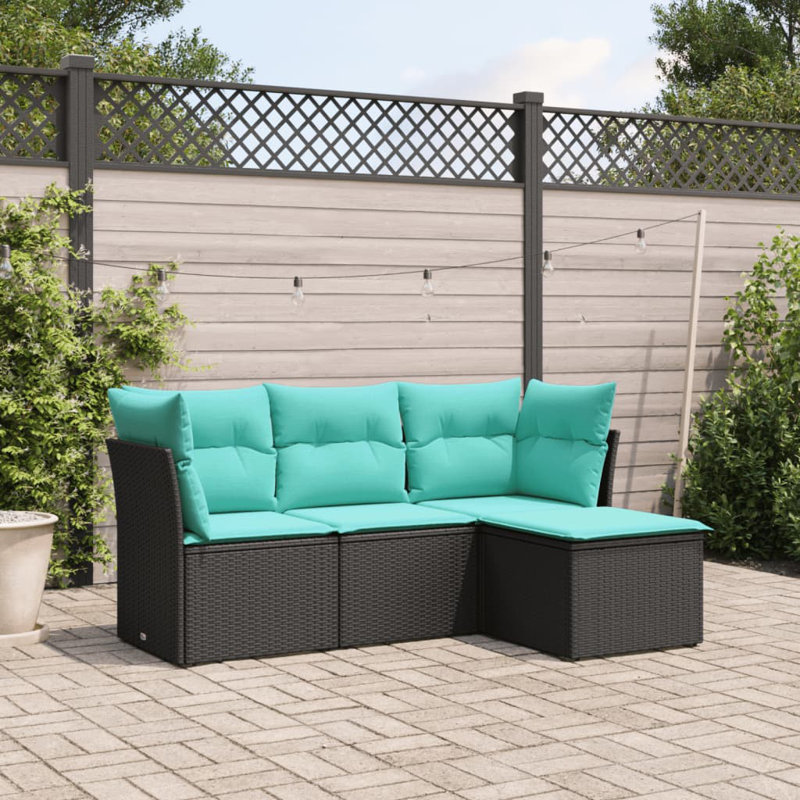 Ensemble de canapé de patio avec coussins 4 pièces Ebern Designs, Rouge, Brun