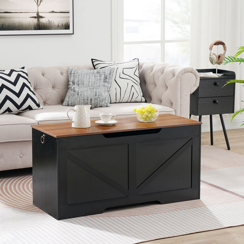 Lingle 39.4'' W Storage Bench with Flip Top Blanket Chest, Black/Walnut