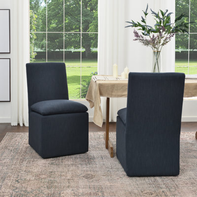 Keaton 21" Wide Modern No Assembly Upholstered Linen Side Dining Chair with Casters