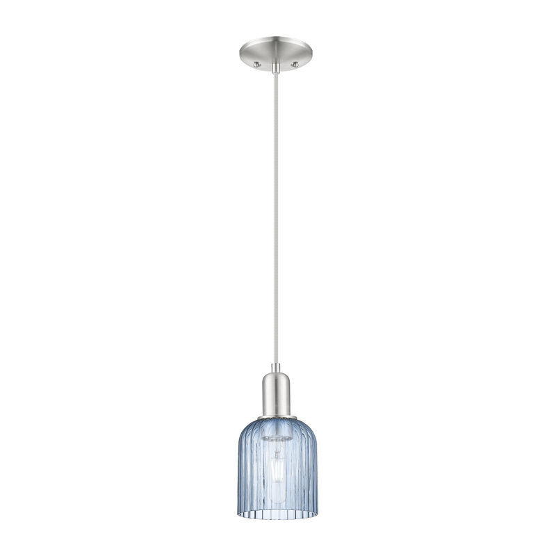 Mini luminaire suspendu suspendu 1 lumière Downtown, H 10 po x l 5 po x P 5 po, Bleu, Nickel satiné brossé