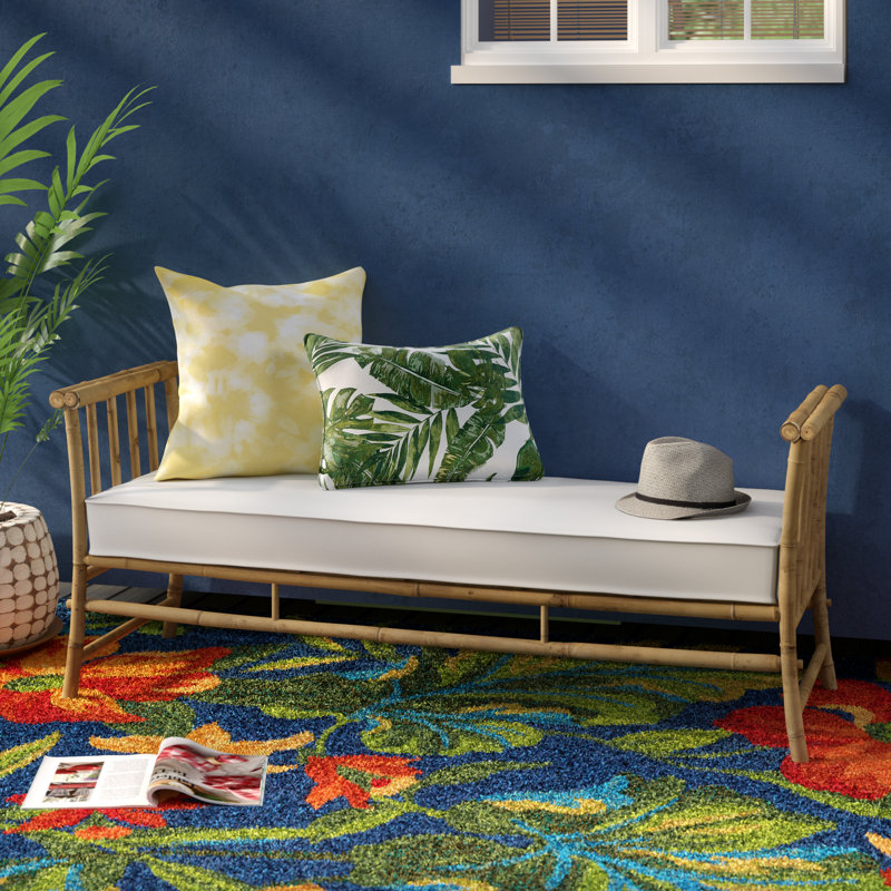 Roden 63'' Wide Bamboo Patio Daybed with Cushions, White