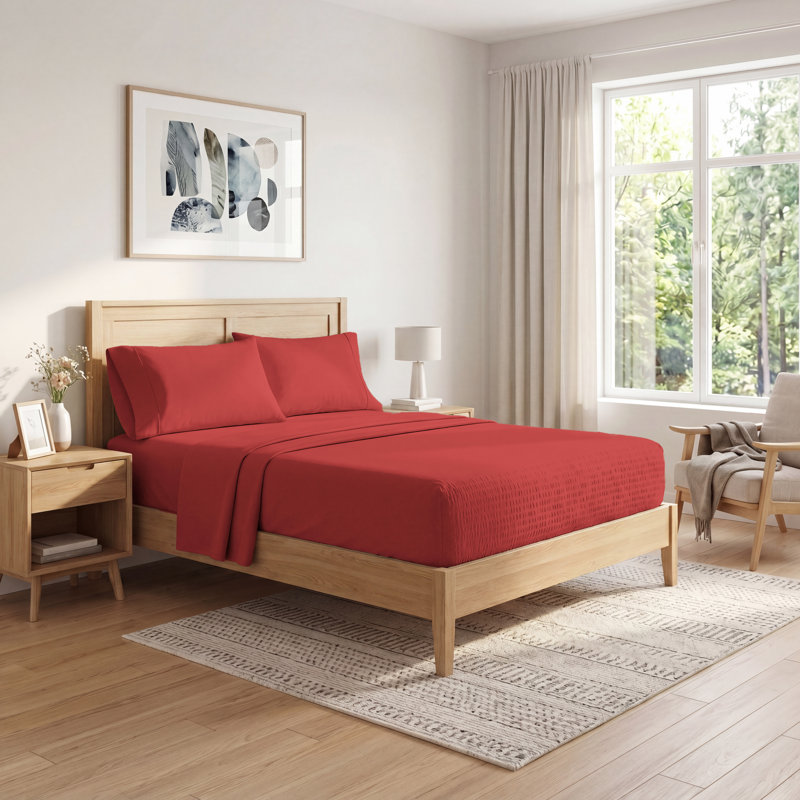BedTite 4PC Fit Microfiber Sheet Set - Elastic Seamless Fits between 7" and 20" Deep Pocket, Red