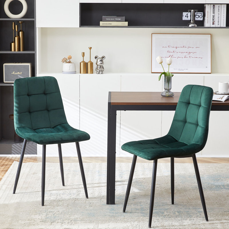 Mid Century Modern Green Velvet Dining Chairs Set Of 2 For Kitchen, Living Room, Forest Green, 2