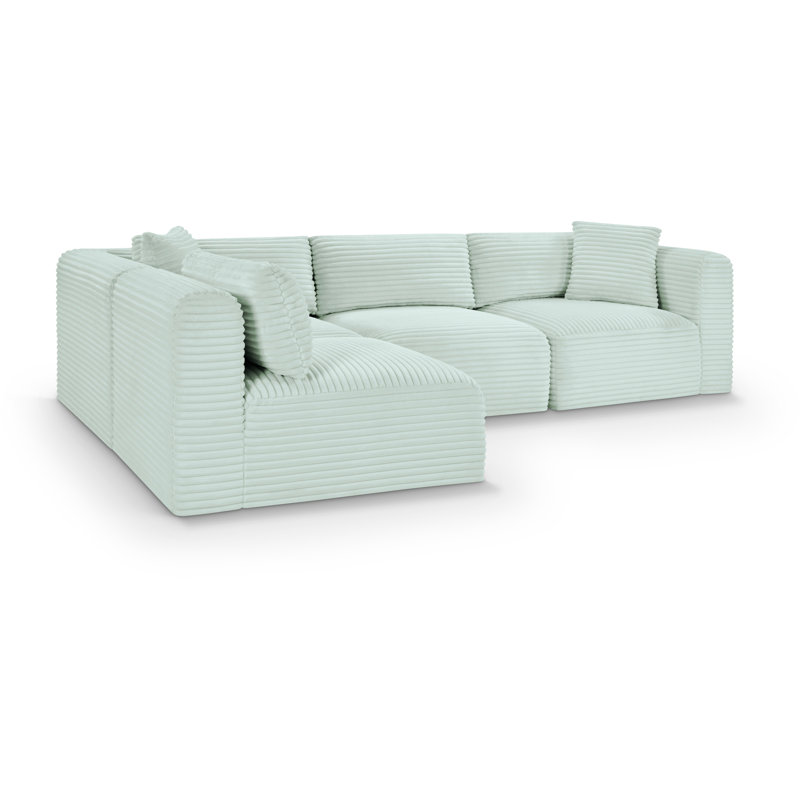 Canapé modulaire en L Carmean Performance, Velours côtelé texturé velours menthe, 2 sans accoudoirs, 2 en coin
