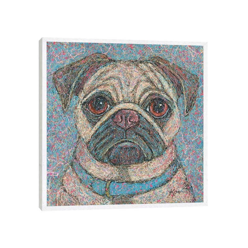 Pug Drip by Gretchen Kish Serrano - Print on Canvas, White Framed, 45.72 cm H x 45.72 cm W