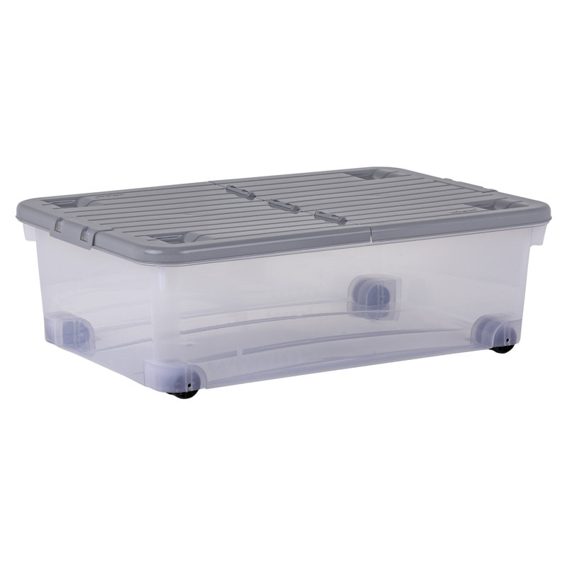 Wham 32L Box with Wheels & Folding Lid Pack of 5 Clear/Cool Grey