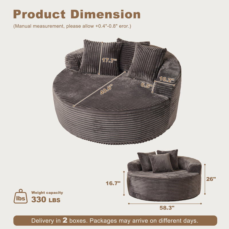 Chaise longue ronde rembourrée de 58,3 po, Grey
