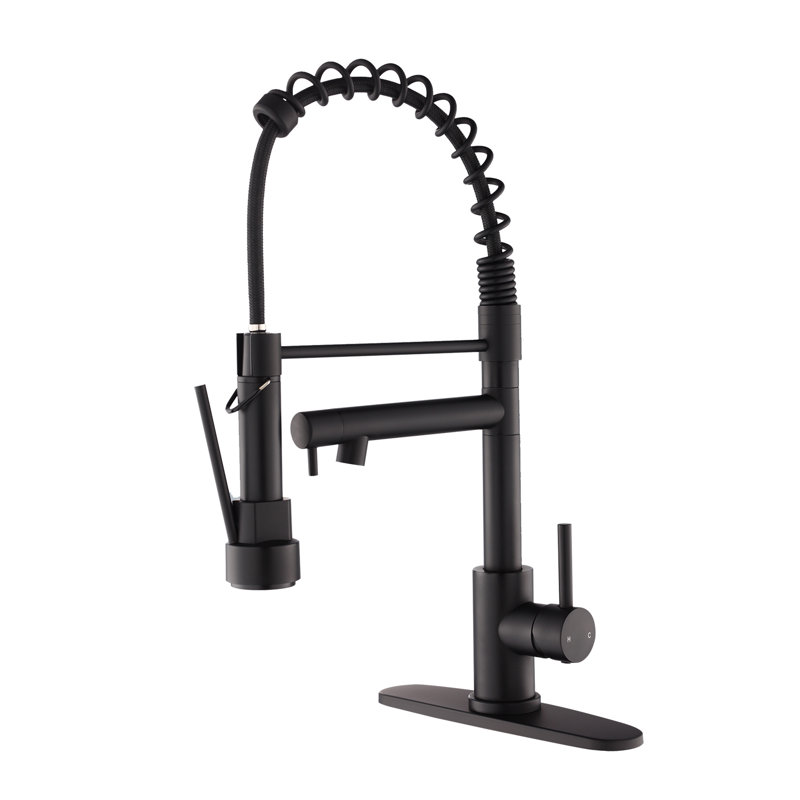 Kitchen Faucet With Pull Down Sprayer, Touch On Single Handle 2- Function Stainless Steel Spring Neck, Single Hole Installation For Residential, Commercial, RV, Bar & More, Matte Black