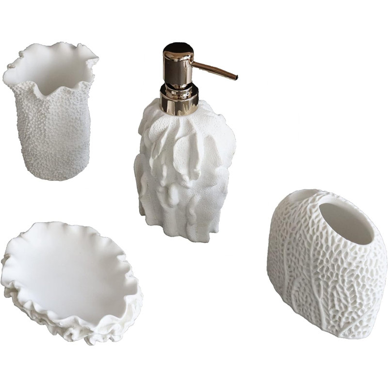 4-piece Bathroom Accessories Set Seashell White