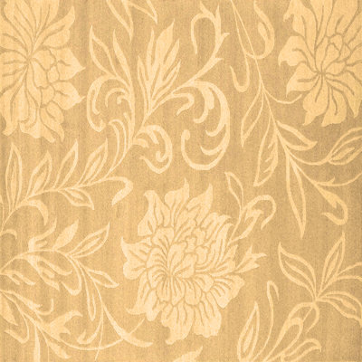 Tapis carré en laine / polyester tissé à la machine à motif floral brun / beige 7 pi x 7 pi