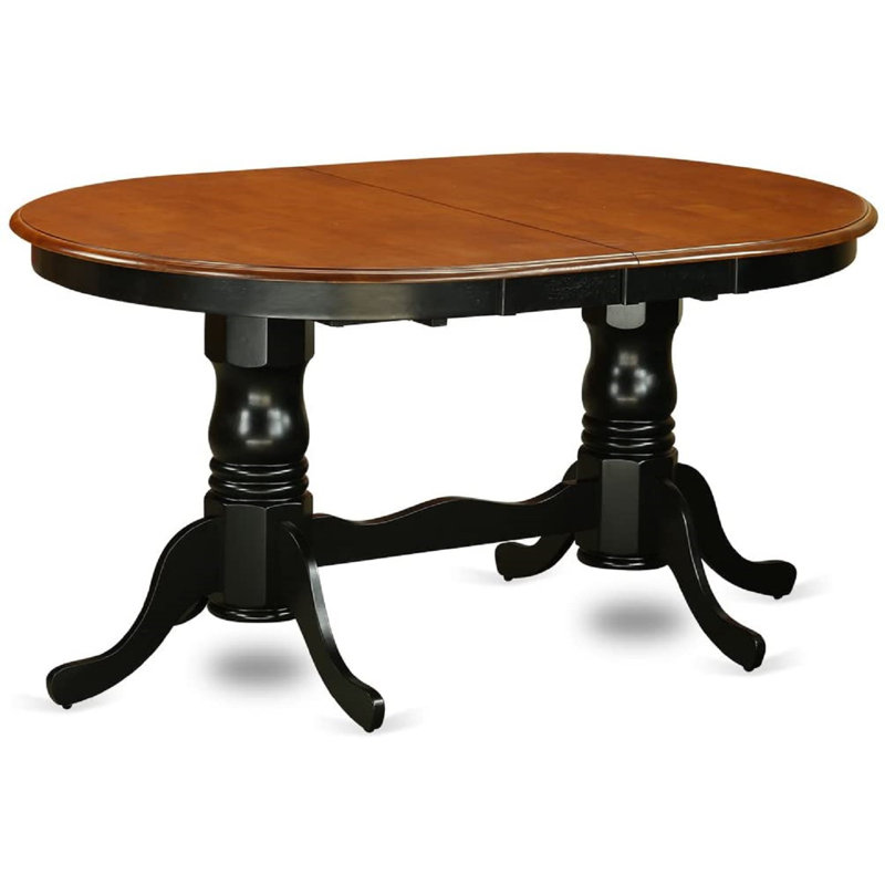 7 Piece Modern Dining Table Set Consist of an Oval Wooden Table with Butterfly Leaf and 6 Kitchen Dining Chairs, Black & Cherry