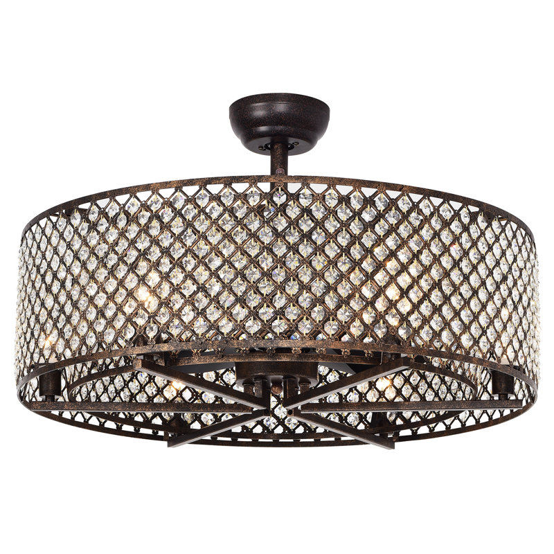 Ventilateur de plafond en cristal à 3 pales 29,1 "avec télécommande et ensemble d'éclairage inclus