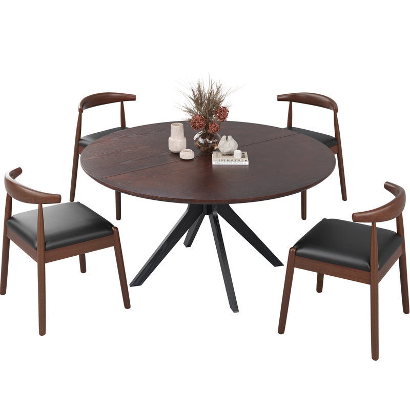 Crossroads 47.2"  Round Wood Table, Walnut/Black