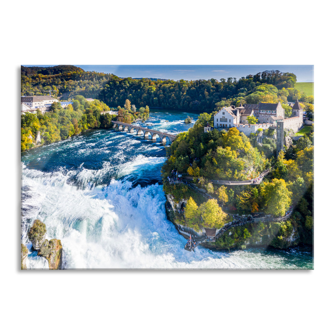 Glasbild Panorama vom Rheinfall in der Schweiz