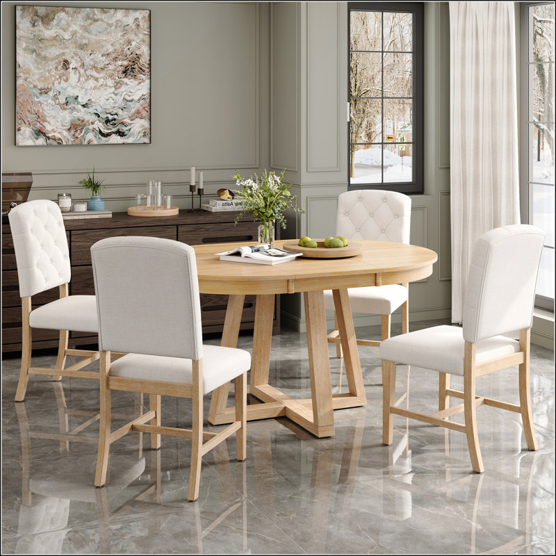 Ensemble de salle à manger rétro 5 pièces avec table ronde extensible et chaises rembourrées pour une expérience culinaire élégante