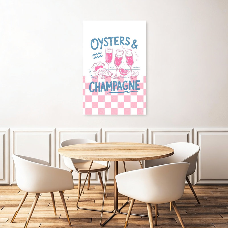 Rose, huîtres roses, fête sur la côte, impression d'art mural rétro, 48" H x 32" W