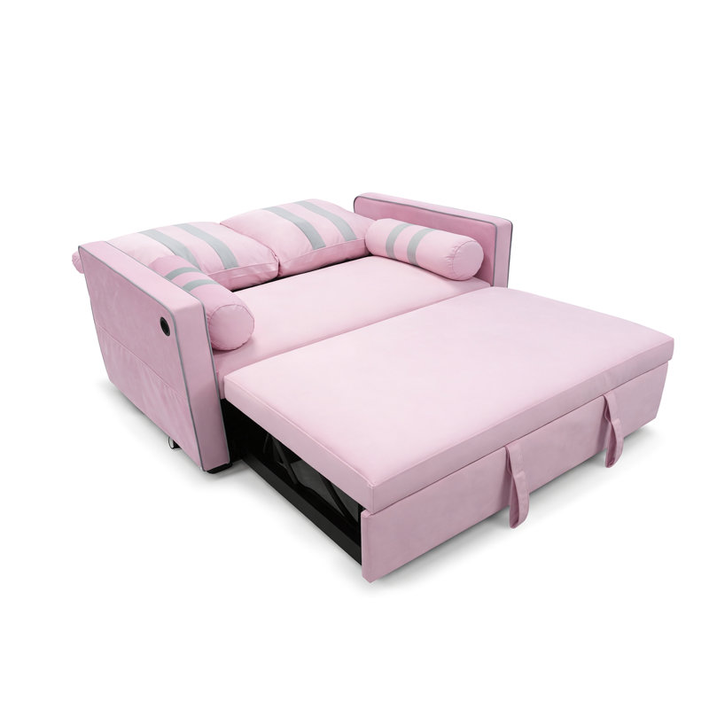 Canapé-lit gigogne 2 places, canapé-lit convertible avec port de charge USB sur l'accoudoir, poche de rangement latérale élastique, dossier réglable à 3 niveaux, rembourrage en mousse haute densité