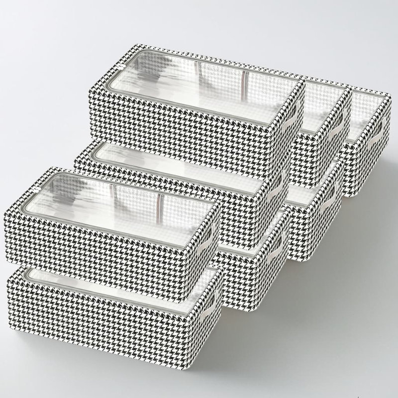 Thousand Bird Grid Storage Box · Medium Size 8 Pcs Extra Large Plaid Storage Bags With Clear View Lids, Heavy-Duty, Foldable Design For Under Bed Clothes Shoe Toy Organizer, Stackable And Moisture Dust Mold Resistant