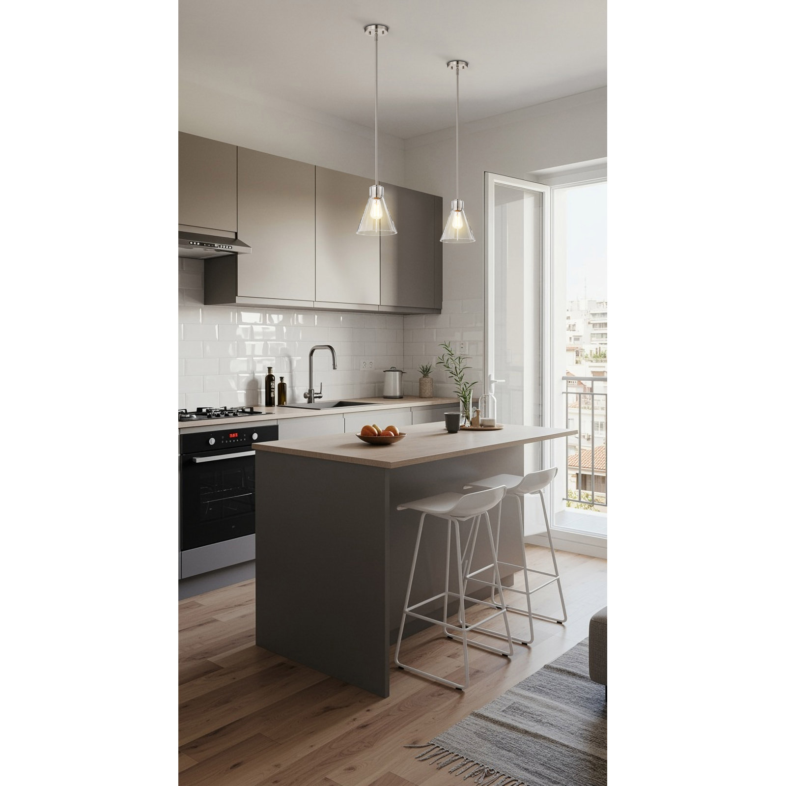 Anine Dimmable Glass Single Light Pendant, Brushed Nickel, 9.5" H x 8" W x 8" D