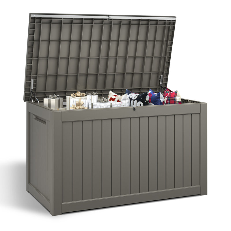 Boîte de rangement en résine imperméable durable de 320 gallons, Gris, H 33,8 po x l 67,7 po x P 32,2 po