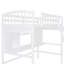 Lit mezzanine simple avec tablettes de rangement, bureau et échelle, blanc