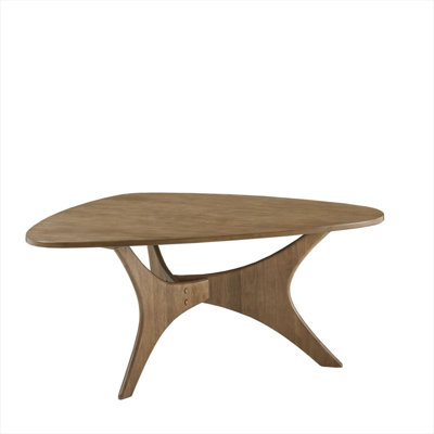27 x 40 inch Triangle Coffee Table with Natural Wood Veneer Top and Brown Finish