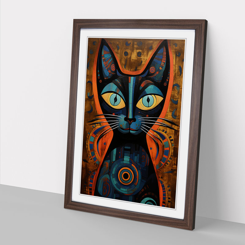 XYZ-FRM-V1223-617 Egyptian Cat Modern No.4 1 Piece Single Picture Frame Wall Art, 46cm H x 34cm W x 2cm D, Walnut