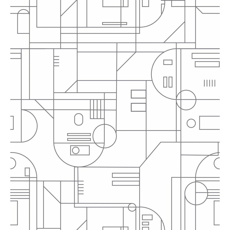 Papier peint adhésif géométrique Star Wars R2D2, Blanc / gris
