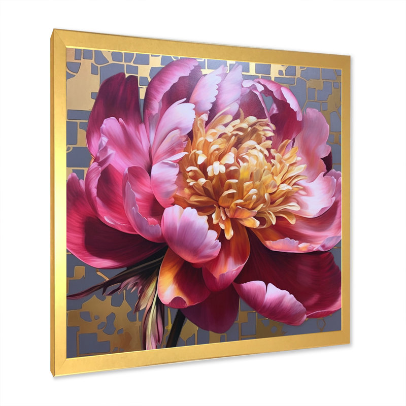 Pivoine rose captivante I, H 30 po x l 30 po x P 1 po, Cadre doré à une seule photo