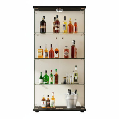 Tempered Glass Display Cabinet – 4 Adjustable Shelves, Double Doors & Lock, 13-Color LED Lighting & Motion Detector – Large Curio Showcase for Collect by Latitude Run