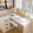 Computer Desk With Glass Cabinets & Built-In LED Lights, Corner L-Shaped Office Desk With USB Charging Ports, Keyboard Tray, Ergonomic Design For Home And Corporate Workspaces(White)-2125752968