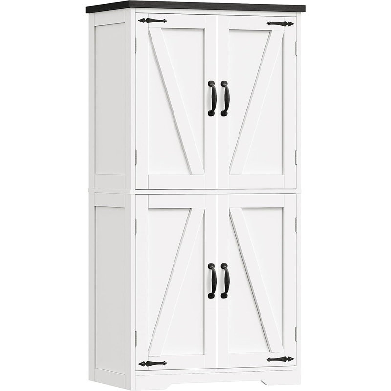Armoire de ferme avec tablettes réglables - rangement blanc à 4 portes pour la salle de bain, la cuisine et le salon