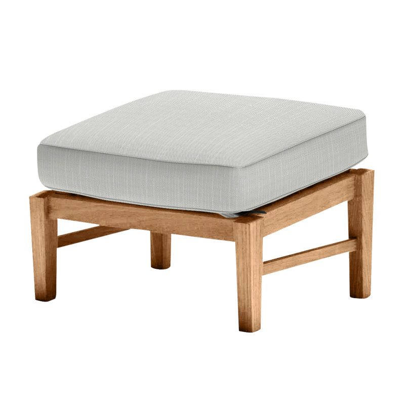 Croquet Outdoor Teak Ottoman with Cushion, Natural Teak, Welt, Verona Silver Sunbrella®