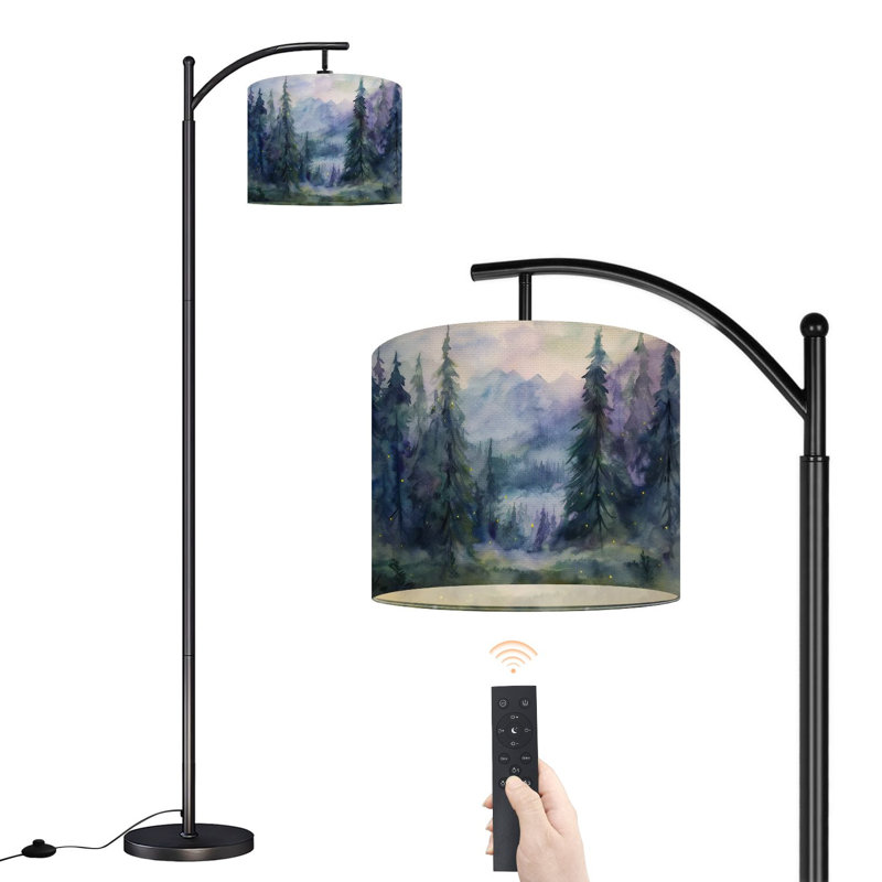 Lampe sur pied à arc avec abat-jour réglable Mystical Forest, mauve, bleu, vert, vert, lampe sur pied Woodland