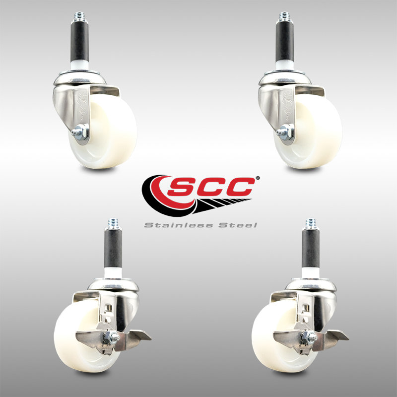 Nylon Swivel Expanding Stem Caster Set with 2 Lock Brake