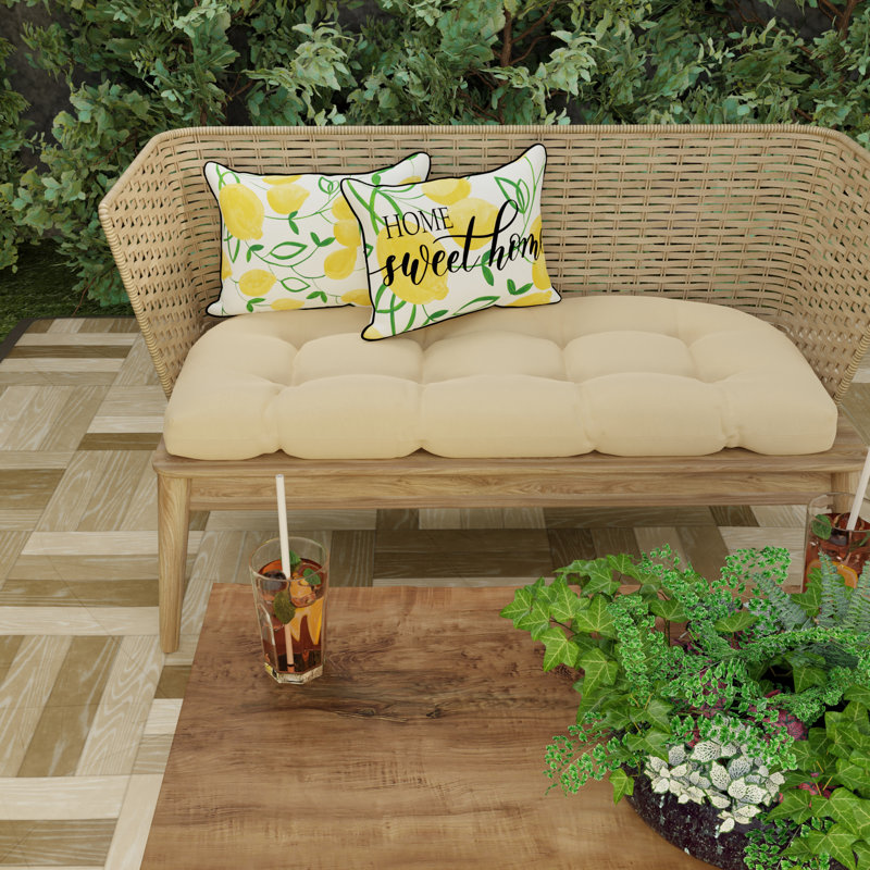 16" x 12" Outdoor Lumbar Throw Pillow with Welt, Green/Black/White/Yellow Home Sweet Home