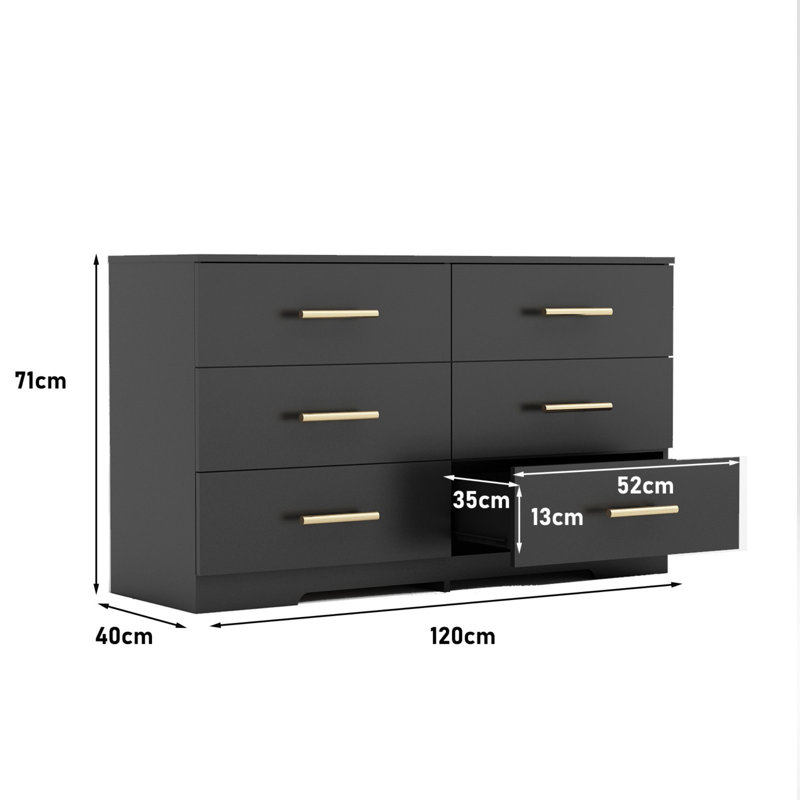 Grande commode à 6 tiroirs, Noir