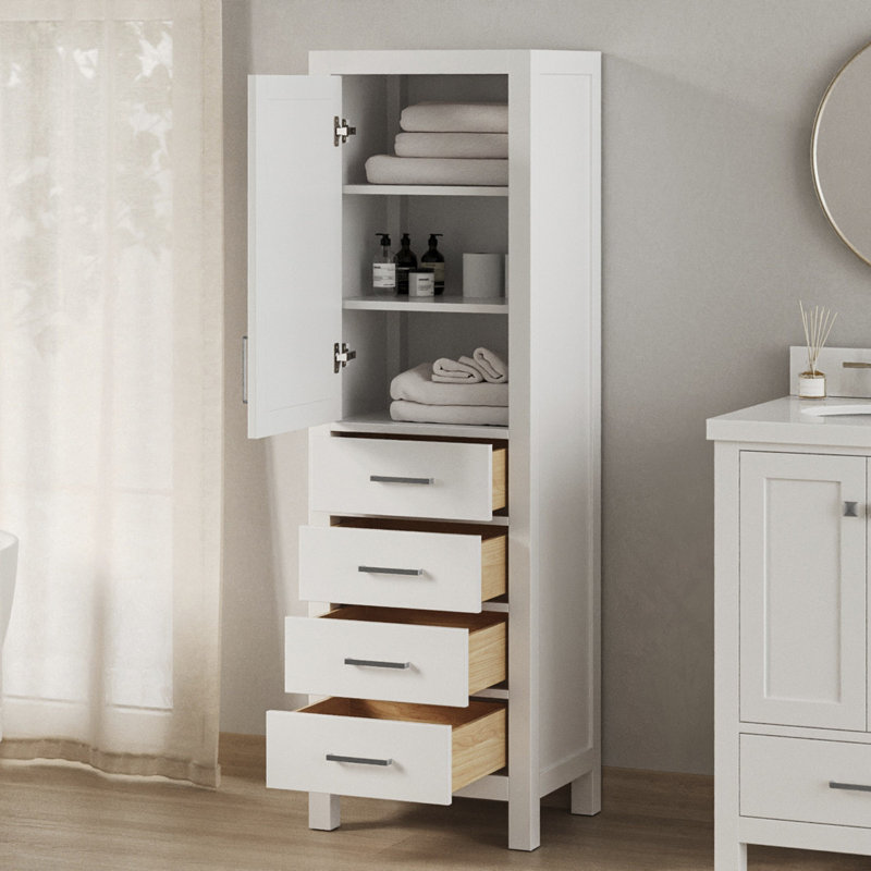 Armoire à linge en bois massif Amariani, Blanc