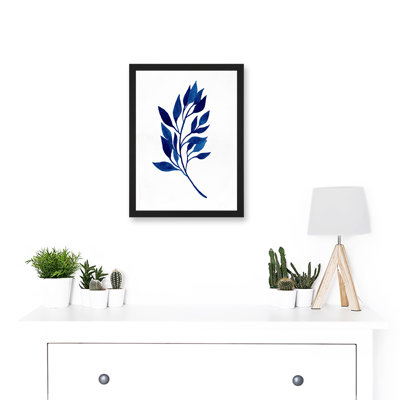 Navy Blue Watercolour Leaves - Single Picture Frame Print