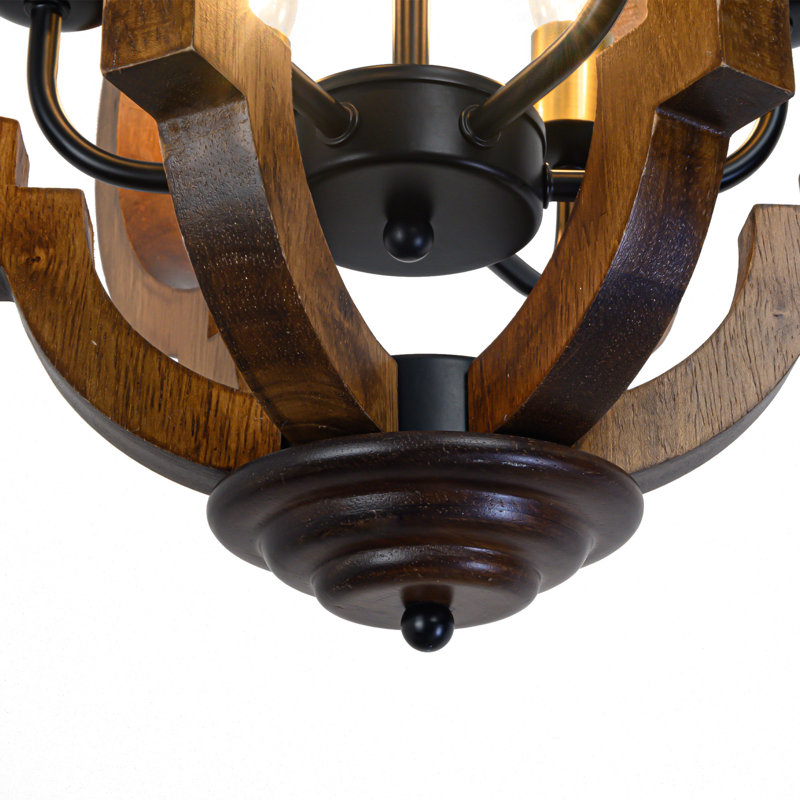 Lustre rustique en bois 6 lumières Allysha, Noir / brun / or