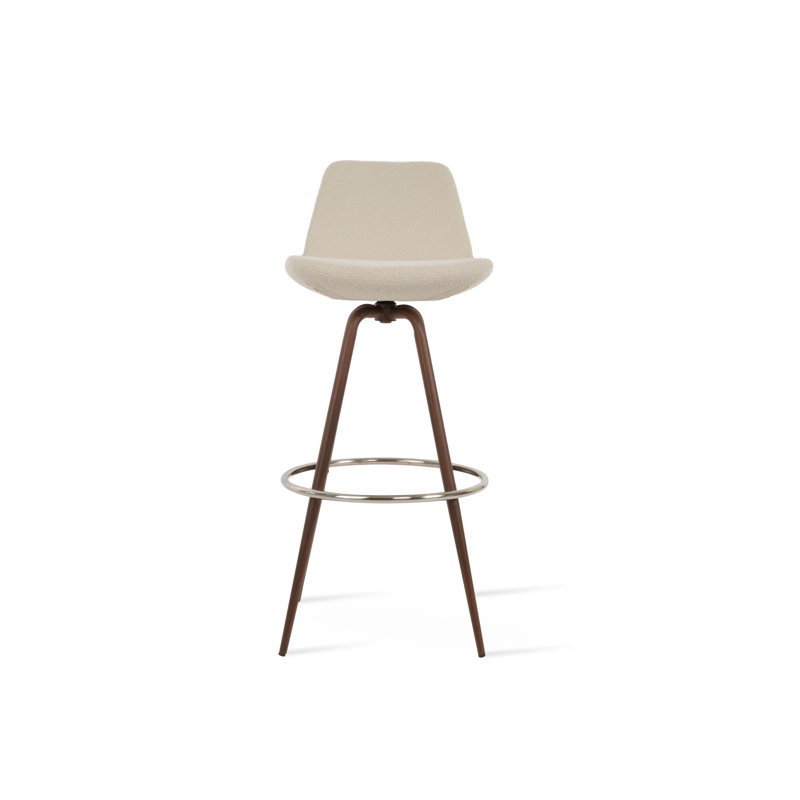 Tabouret de bar et de comptoir pivotant Pera, Noyer, Blanc, Tabouret de comptoir (siège d'une hauteur de 24 p