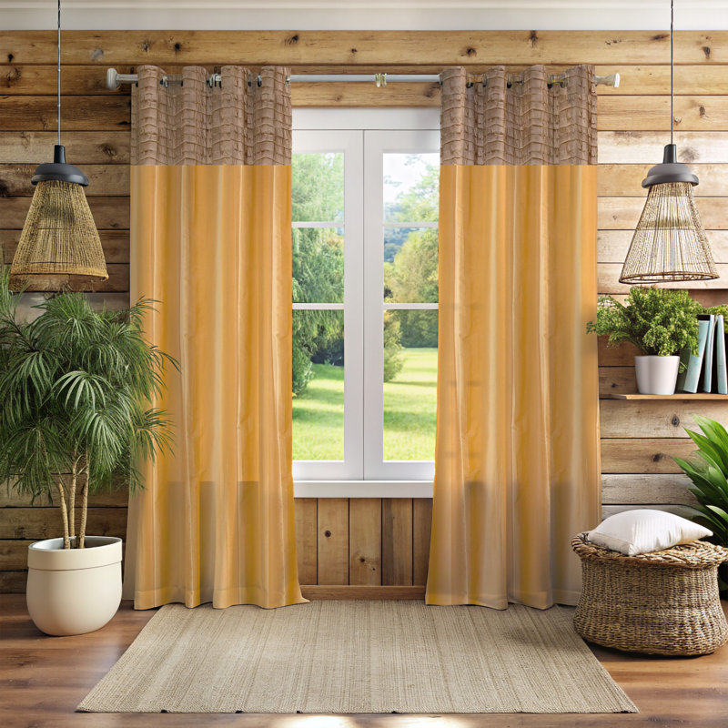 Rideau obscurcissant avec œillets Dupioni, Taupe / or, L 51 po x L 96 po
