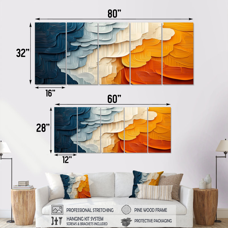 Biomorphism Fragments Forms I - Cubism Wall Art - Art mural moderne pour le salon, H 28 po x l 60 po, 5
