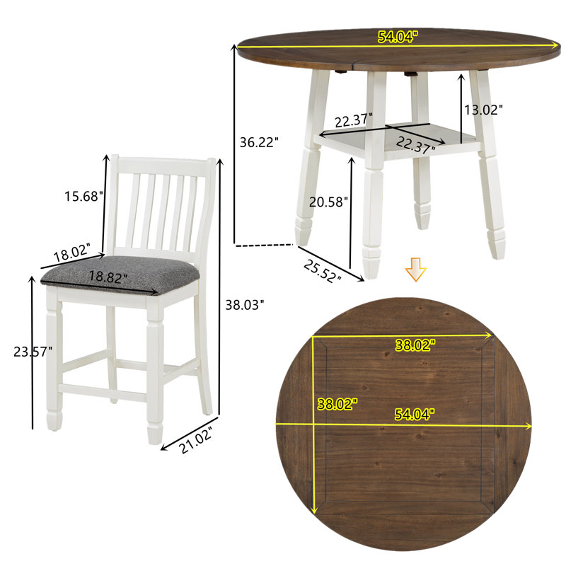 Ensemble de salle à manger carré Manhasset L 54,04 po x l 54,04 po avec rallonge, Brun / Blanc