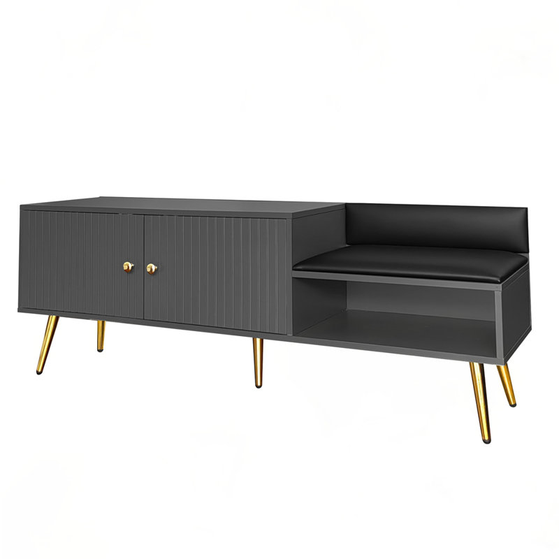 Banc de rangement moderne avec coussins rembourrés, Gris