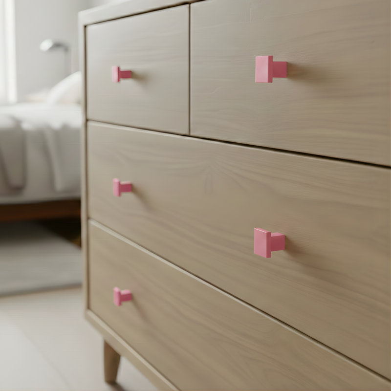 Bouton d'armoire carré ROUS Hardware Art Deco, aluminium massif, finition mate, rosé (1 compte), Rosé (rose)
