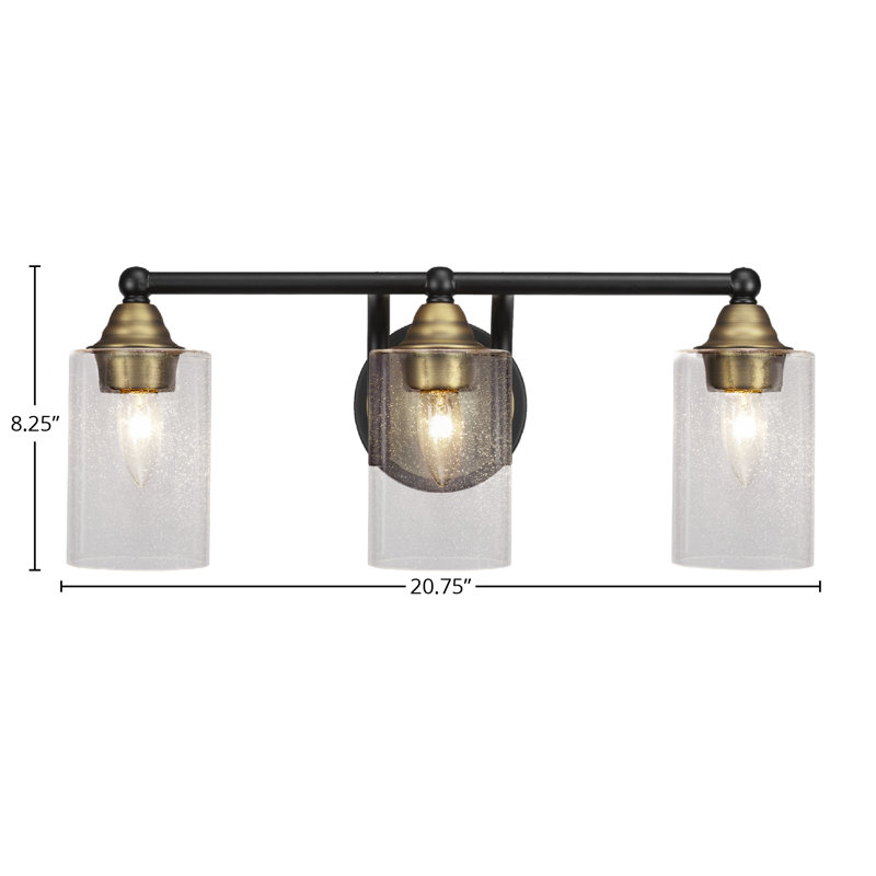 Michell 3-Light Bath Bar, Matte Black/Brass, Clear Bubble