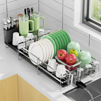 Grand égouttoir à vaisselle extensible, égouttoir à vaisselle antirouille en acier inoxydable pour comptoir de cuisine